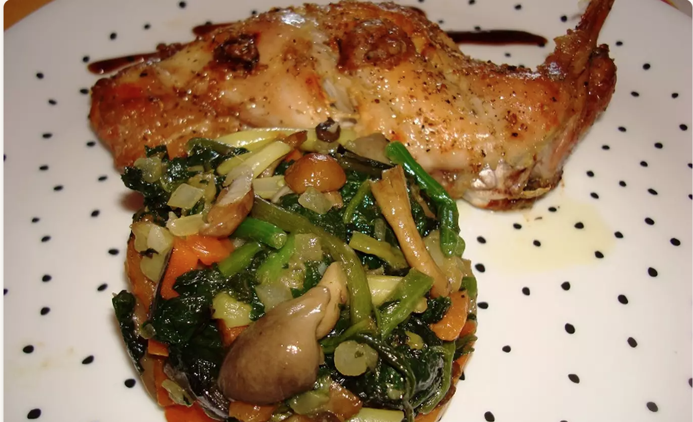 timbal de verduras con conejo